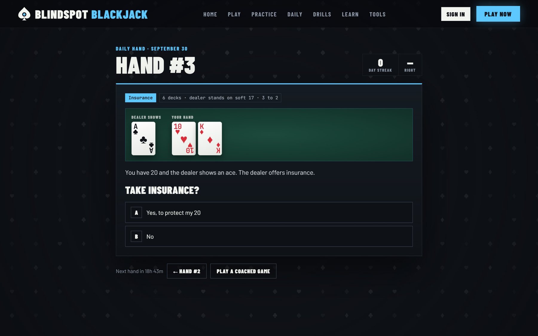 The daily blackjack hand